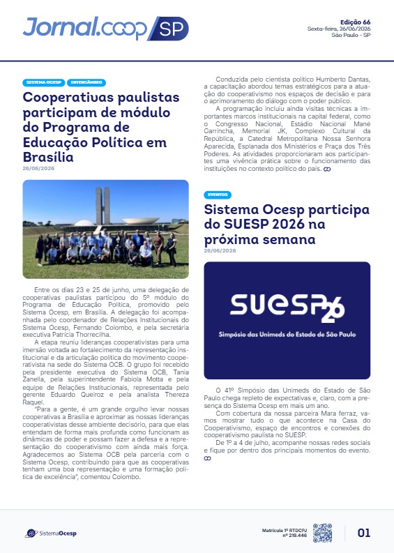 Jornal Sescoop/SP – Edição 066 – Ano 1 – SP – 26 de Junho de 2026