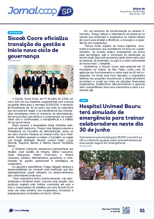 Jornal Sescoop/SP – Edição 068 – Ano 1 – SP – 30 de Junho de 2026