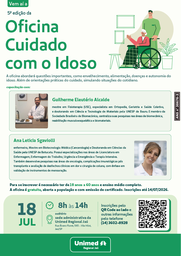 Unimed Regional Jaú – Oficina gratuita oferece capacitação para o cuidado com idosos; Inscrições estão abertas