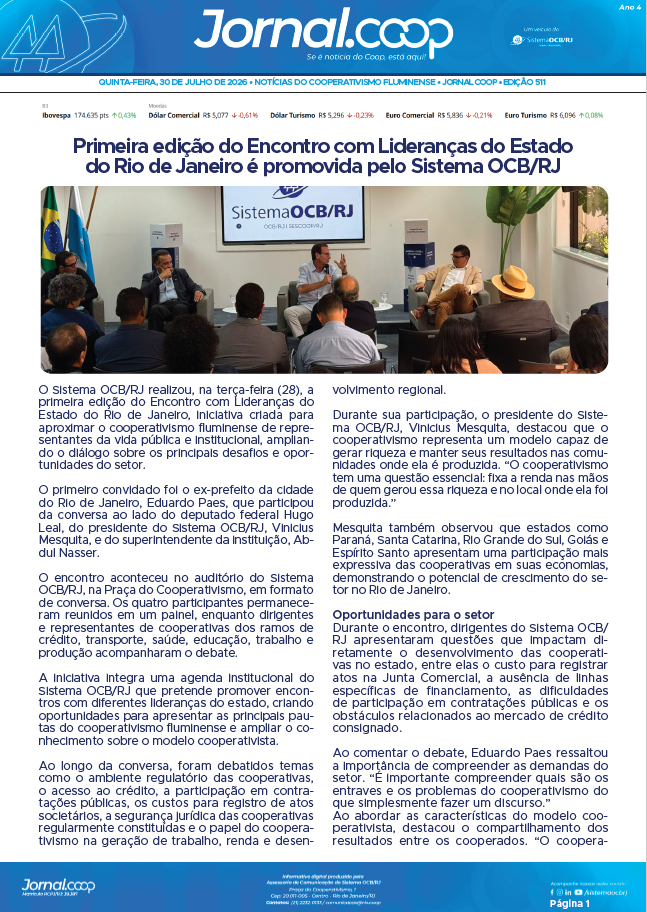 Jornal.Coop RJ – Edição 511 – Ano 4 – 30 de julho de 2026