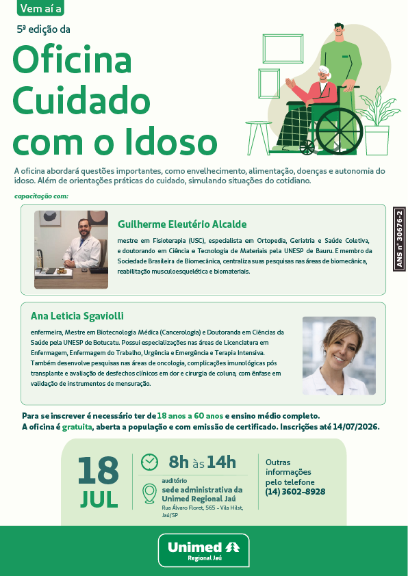Oficina gratuita oferece capacitação para o cuidado com idosos; inscrições estão abertas
