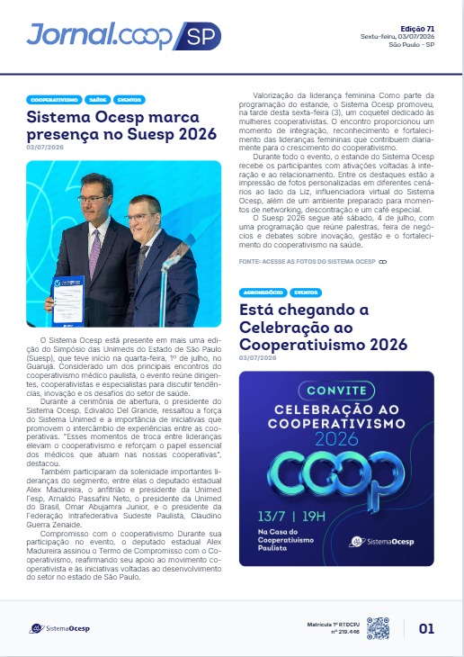 Jornal Sescoop/SP – Edição 071 – Ano 1 – SP – 3 de Julho de 2026