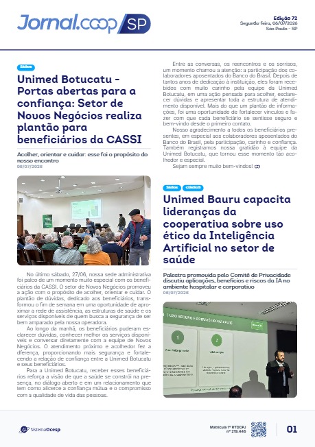 Jornal Sescoop/SP – Edição 072 – Ano 1 – SP – 6 de Julho de 2026