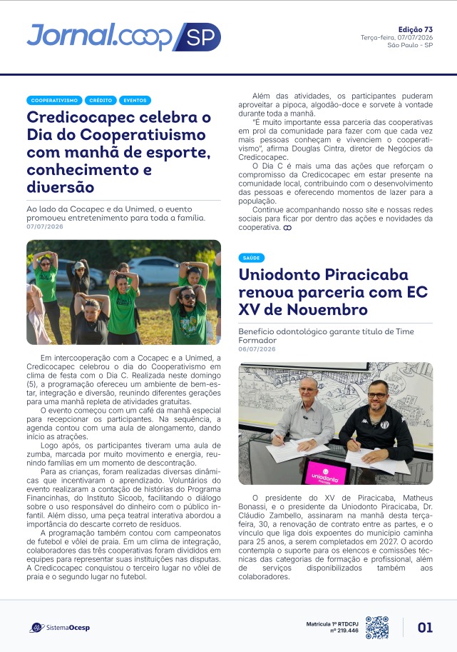 Jornal Sescoop/SP – Edição 073 – Ano 1 – SP – 7 de Julho de 2026
