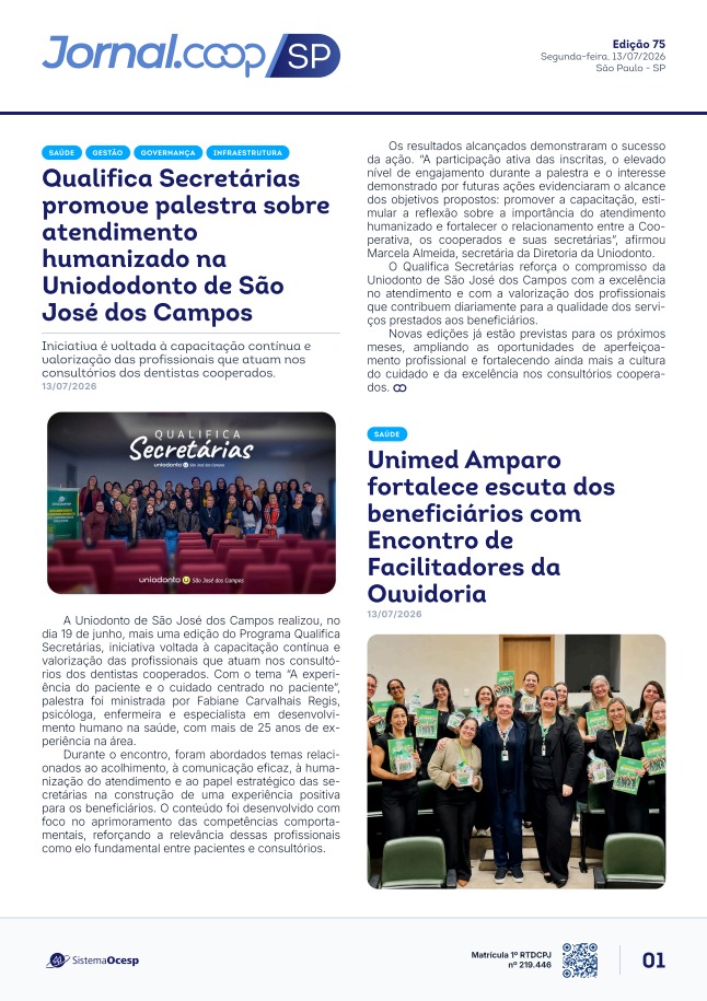 Jornal Sescoop/SP – Edição 075 – Ano 1 – SP – 13 de Julho de 2026