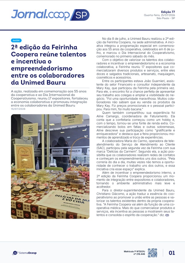 Jornal Sescoop/SP – Edição 077 – Ano 1 – SP – 15 de Julho de 2026