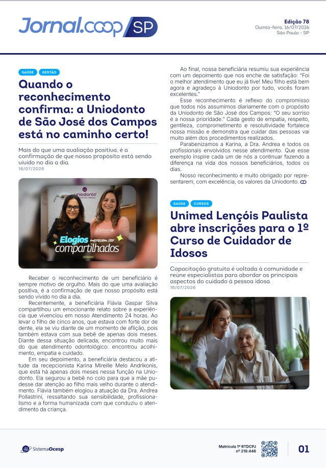 Jornal Sescoop/SP – Edição 078 – Ano 1 – SP – 16 de Julho de 2026