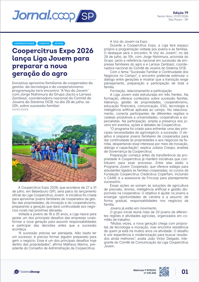 Jornal Sescoop/SP – Edição 079 – Ano 1 – SP – 17 de Julho de 2026