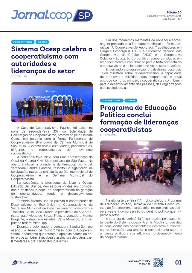 Jornal Sescoop/SP – Edição 080 – Ano 1 – SP – 20 de Julho de 2026