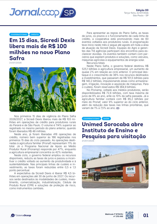 Jornal Sescoop/SP – Edição 081 – Ano 1 – SP – 21 de Julho de 2026