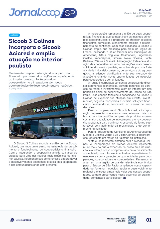 Jornal Sescoop/SP – Edição 082 – Ano 1 – SP – 22 de Julho de 2026