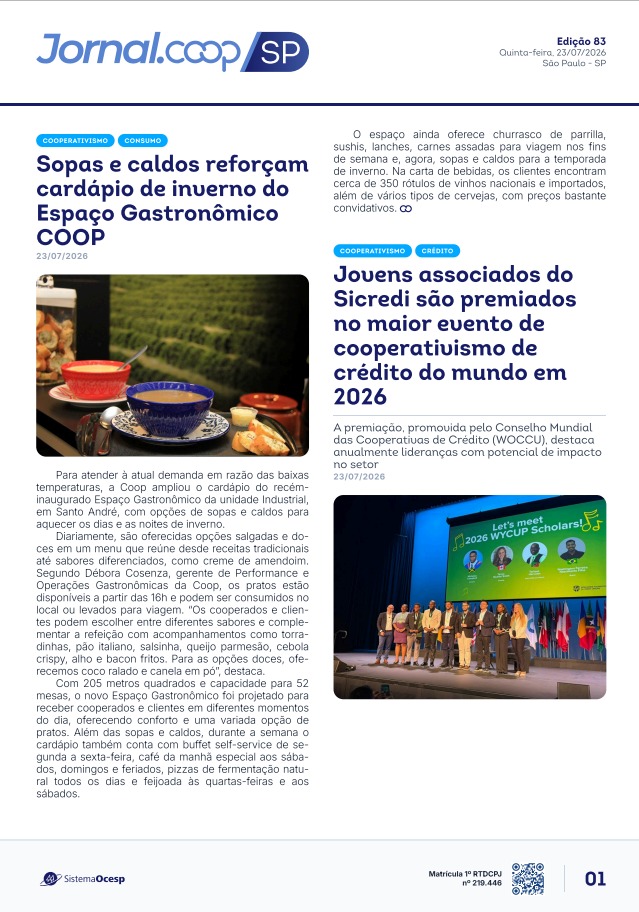 Jornal Sescoop/SP – Edição 083 – Ano 1 – SP – 23 de Julho de 2026