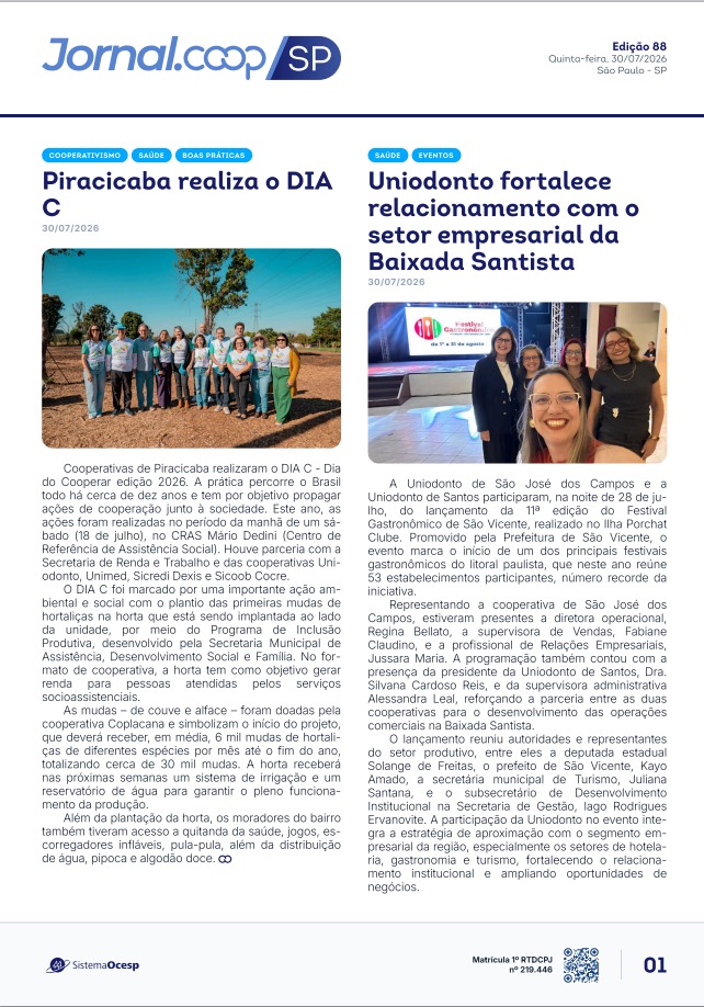 Jornal Sescoop/SP – Edição 088 – Ano 1 – SP – 30 de Julho de 2026