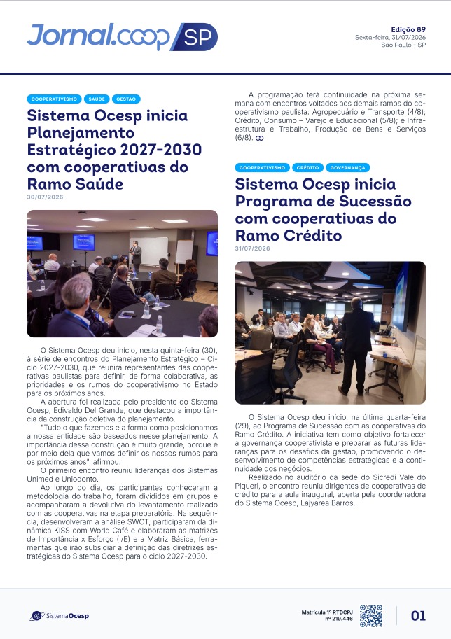 Jornal Sescoop/SP – Edição 089 – Ano 1 – SP – 31 de Julho de 2026
