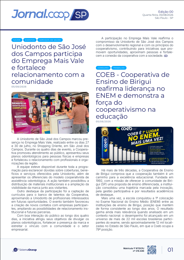 Jornal Sescoop/SP – Edição 092 – Ano 1 – SP – 05 de Agosto de 2026