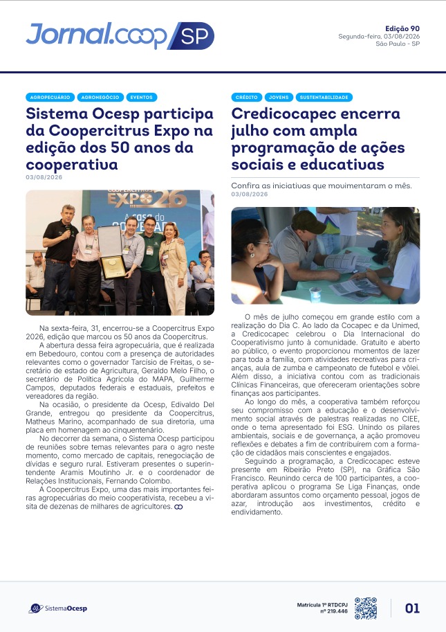 Jornal Sescoop/SP – Edição 090 – Ano 1 – SP – 03 de Agosto de 2026