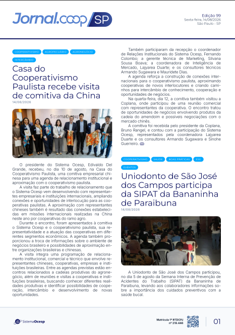 Jornal Sescoop/SP – Edição 099 – Ano 1 – SP – 14 de Agosto de 2026.