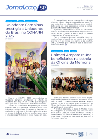 Jornal Sescoop/SP – Edição 104 – Ano 1 – SP – 21 de Agosto de 2026.