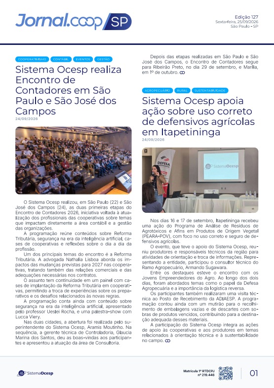 Jornal Sescoop/SP – Edição 127 – Ano 1 – SP – 24 de Setembro de 2026.