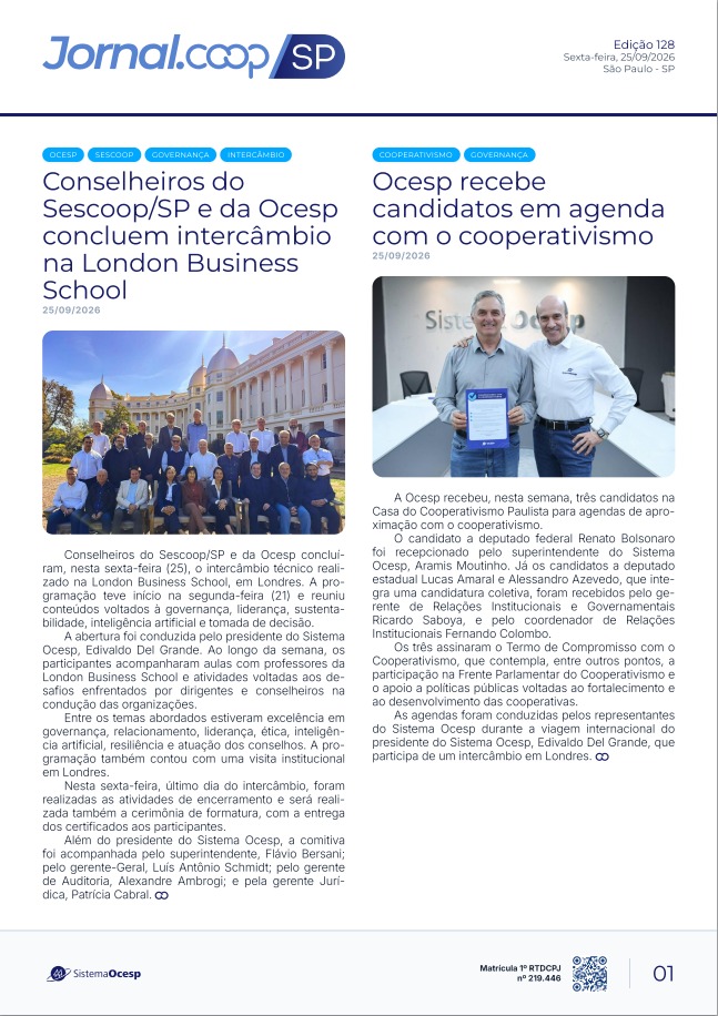 Jornal Sescoop/SP – Edição 128 – Ano 1 – SP – 25 de Setembro de 2026.