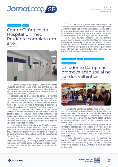 Jornal Sescoop/SP – Edição 116 – Ano 1 – SP – 09 de Setembro de 2026.