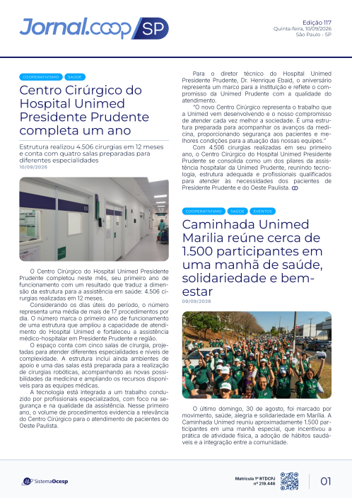 Jornal Sescoop/SP – Edição 117 – Ano 1 – SP – 10 de Setembro de 2026.
