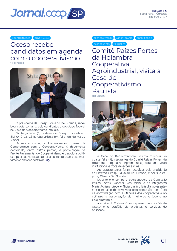 Jornal Sescoop/SP – Edição 118 – Ano 1 – SP – 11 de Setembro de 2026.