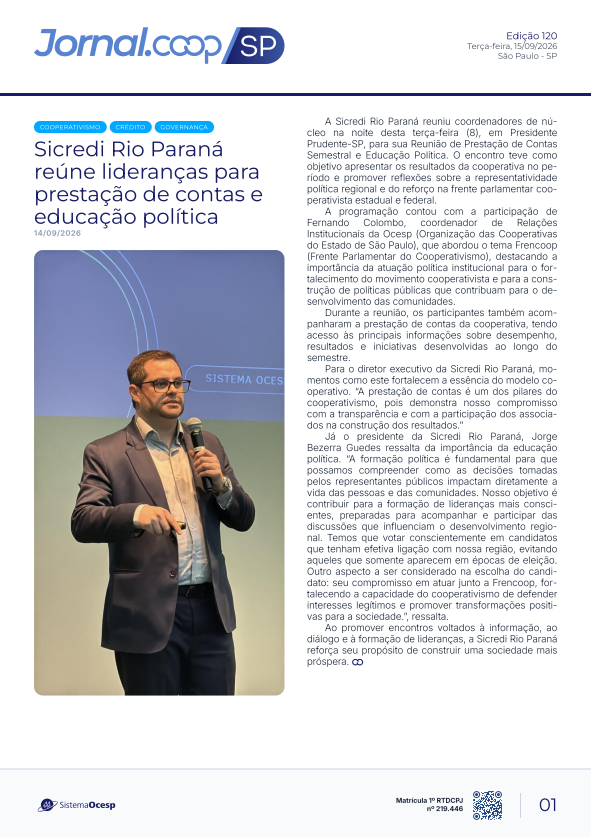 Jornal Sescoop/SP – Edição 120 – Ano 1 – SP – 15 de Setembro de 2026.