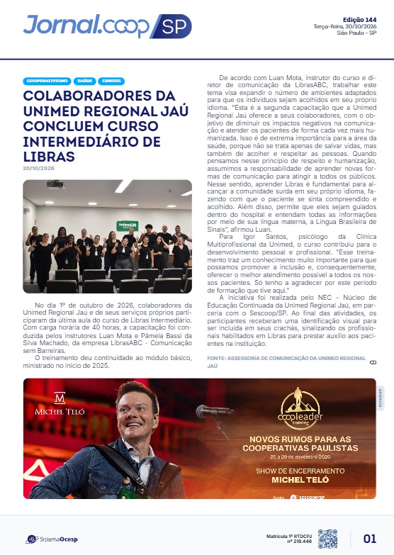 Jornal Sescoop/SP – Edição 144 – Ano 1 – SP – 20 de Outubro de 2026