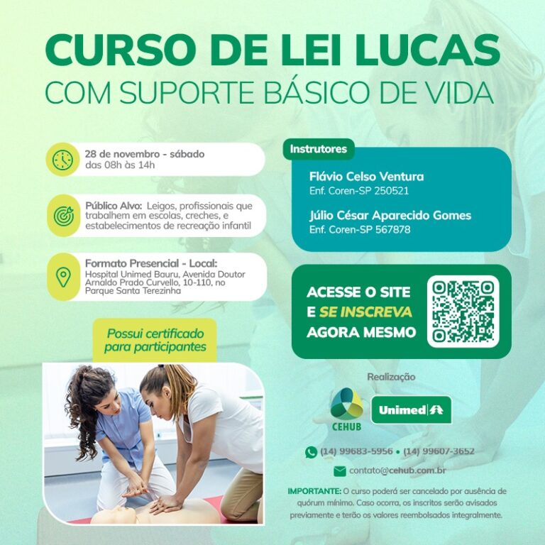 Unimed Bauru – Cehub realiza Curso de Lei Lucas com Suporte Básico de Vida em novembro