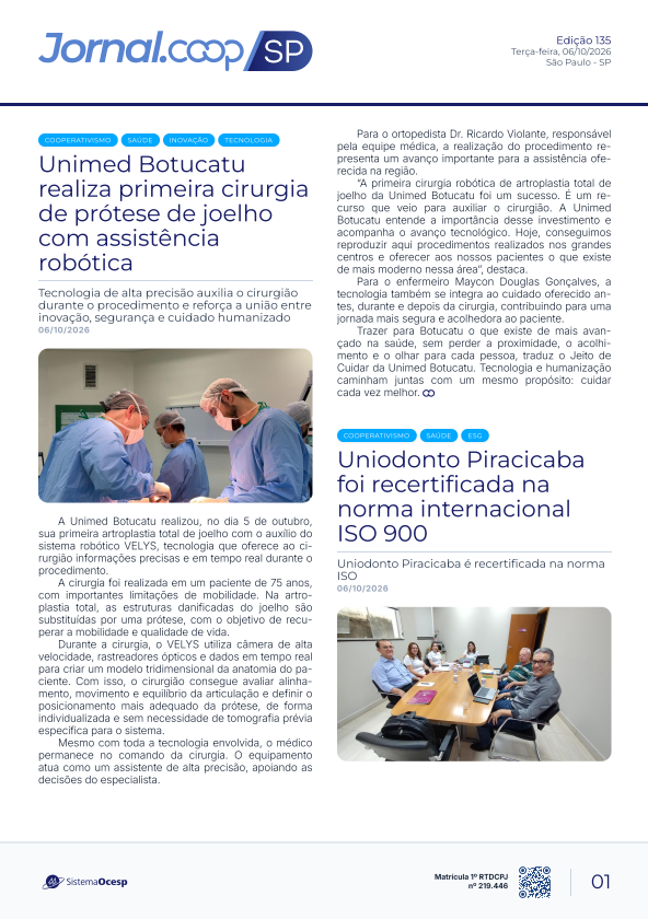 Jornal Sescoop/SP – Edição 135 – Ano 1 – SP – 06 de Outubro de 2026.