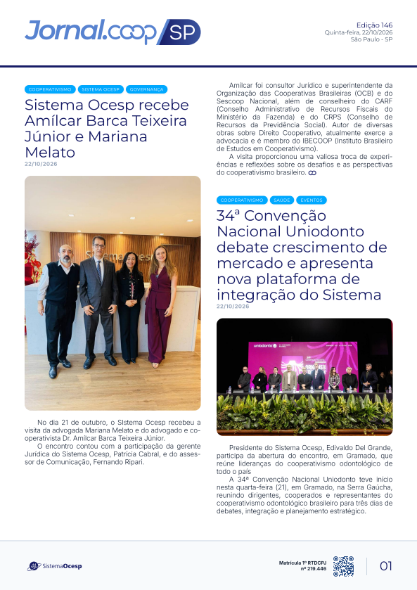 Jornal Sescoop/SP – Edição 146 – Ano 1 – SP – 22 de Outubro de 2026.